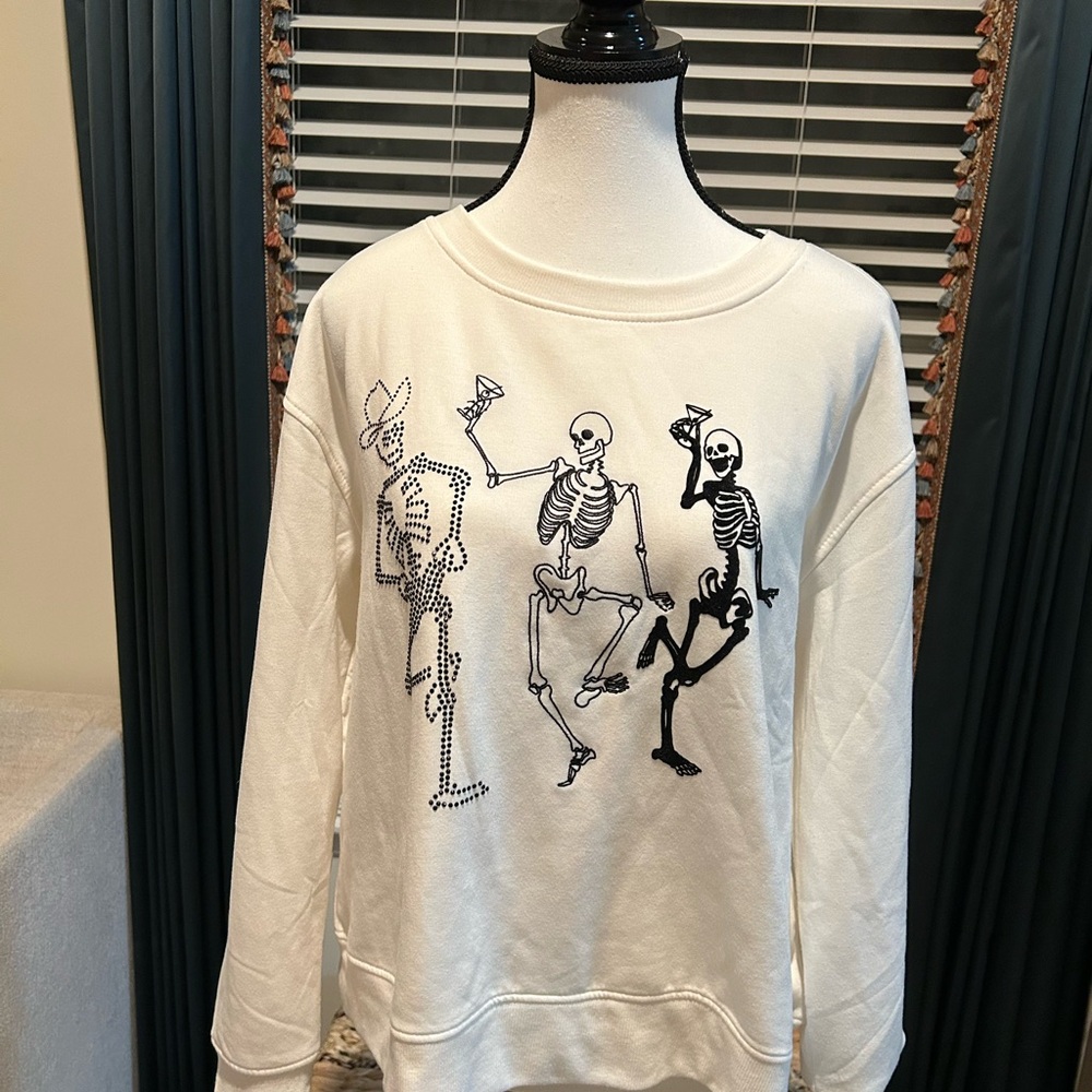 Skeleton Dance Crewneck Sweater - White